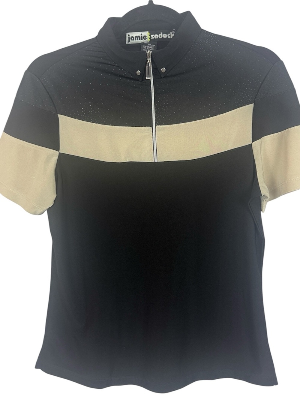 Jamie Sadock Black Beige Colorblock Studded Quarter-Zip Golf Polo Top XS